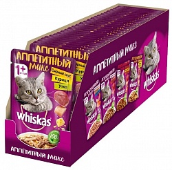 Влажный корм для кошек Whiskas Аппетитный микс, для здоровья кожи и шерсти 24шт. х 85 г (кусочки в соусе)