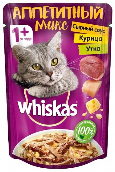 Влажный корм для кошек Whiskas Аппетитный микс, для здоровья кожи и шерсти 24шт. х 85 г (кусочки в соусе)