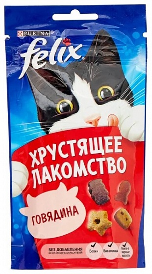 Лакомство для кошек Felix Хрустящее лакомство со вкусом говядины, 60г